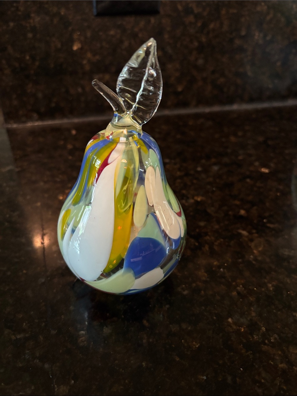 Multicolor Art Glass Pear Sculpture - Hand Blown